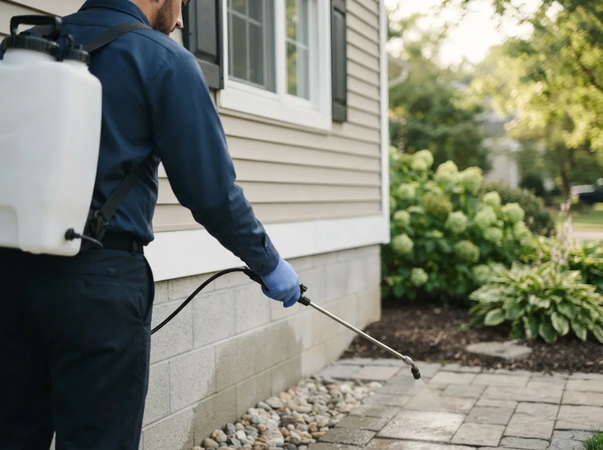 Pest control technician inspecting a home in Ursa, IL
